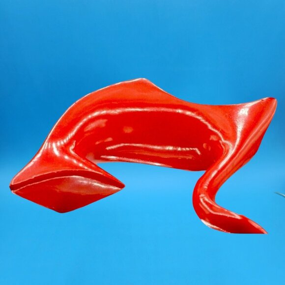 Mid Century Modern Cubist Cat Figurine Red w/ Jewel Eyes Japan 1950s Modernist - Picture 7 of 10